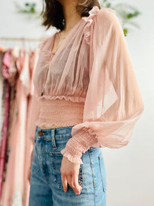 Dreamy pink tulle lace blouse