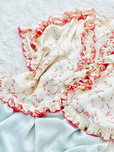 Vintage 1920s ruched pink floral boudoir bed jacket