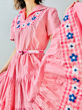 Load image into Gallery viewer, Vintage 1940s pink gingham embroidered dress
