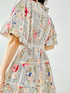 Pastel blue floral embroidered dress