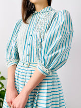 Load image into Gallery viewer, Vintage 1950s blue striped dress w balloon sleeves
