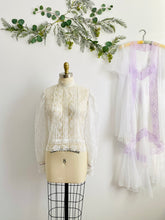 Load image into Gallery viewer, Vintage 1970s Lace Blouse Victorian Style w Balloon Sleeves
