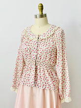 Load image into Gallery viewer, Vintage 1970s pink floral blouse with lace

