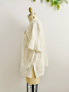 Vintage 1960s white pintuck blouse cotton duster