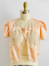 Load image into Gallery viewer, 1940s Pink Lace Bed Jacket w Ribbon Ties
