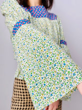 Load image into Gallery viewer, Vintage 1960s cotton floral blouse reversible vest set peasant top
