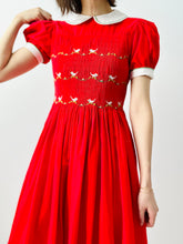 Load image into Gallery viewer, Vintage 1950s red embroidered cotton dress
