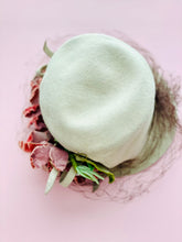 Load image into Gallery viewer, Vintage 1930s millinery hat pink with veil and velvet flowers
