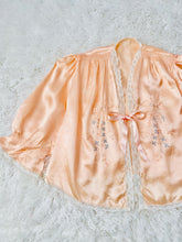 Load image into Gallery viewer, 1920s Peach Color Satin Bed Jacket Embroidered Ribbon Vintage Lingerie
