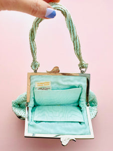 Vintage seafoam blue beaded purse evening bag