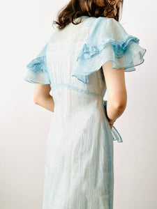 Vintage 1930s pastel blue organza ruffled dress