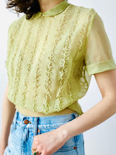 Load image into Gallery viewer, Vintage 1940s sage green ruched top with Peter Pan collar
