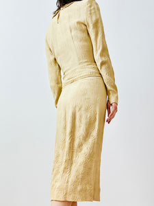Vintage 1940s beige beaded crepe dress