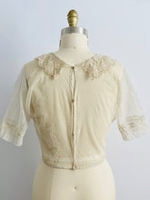 Load image into Gallery viewer, back of a vintage 1920s chemical lace top on mannequin
