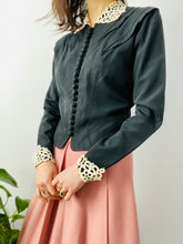 Load image into Gallery viewer, Vintage 1930s black jacket with lace and French buttons
