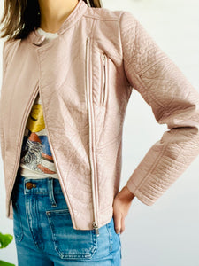 Pastel Pink Faux Leather Motorcycle Jacket