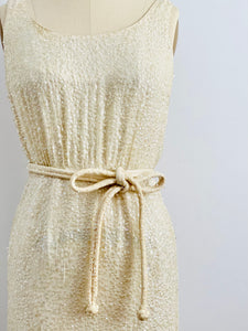 Vintage 1960s beige color sequin dress with belt