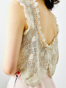 Antique 1910s Edwardian lace camisole with ribbon ties
