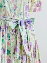 Load image into Gallery viewer, Vintage Floral Cotton Dress in Pastel Colors w Ribbon Bow
