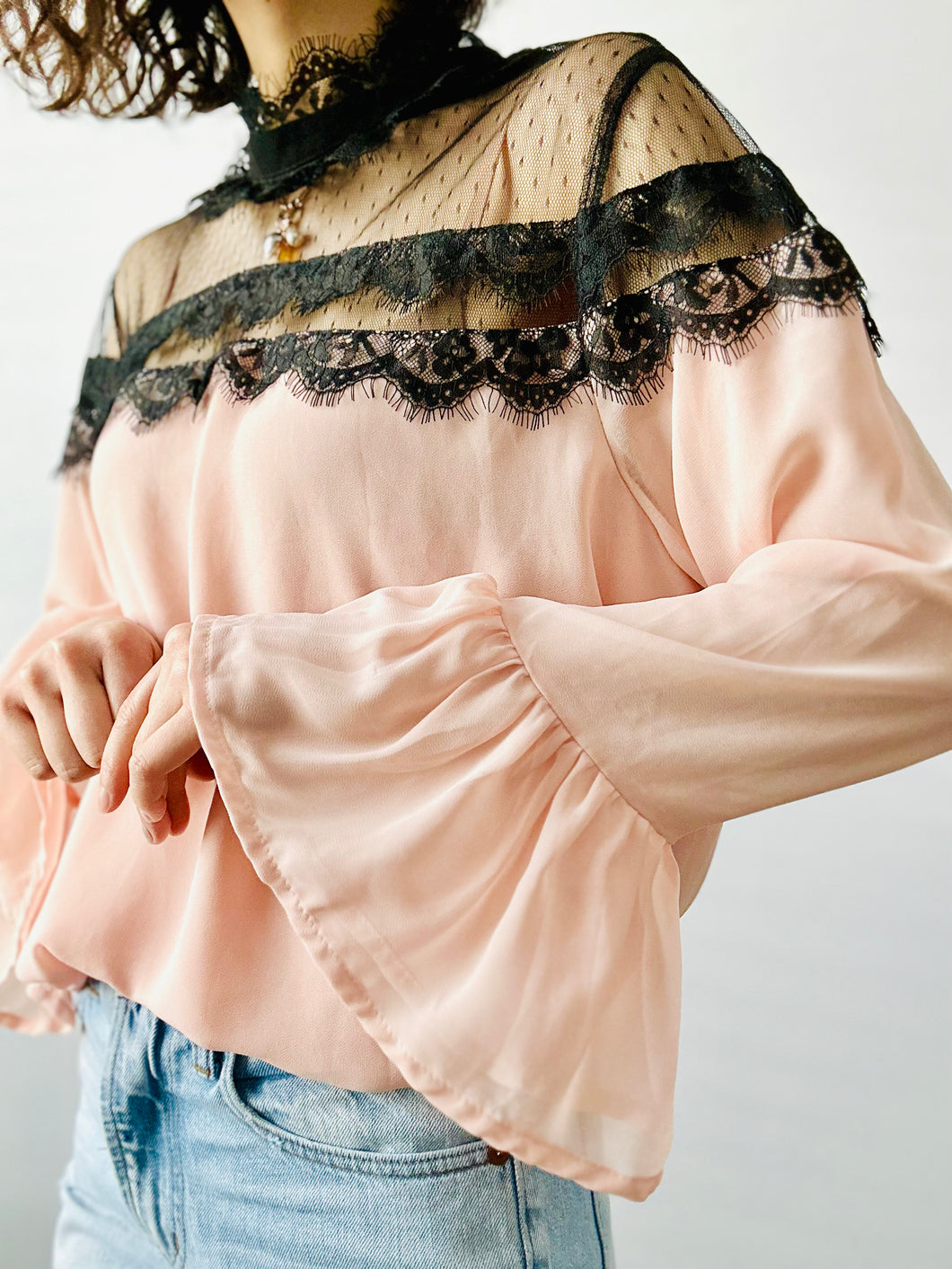 Dreamy pink tulle lace blouse