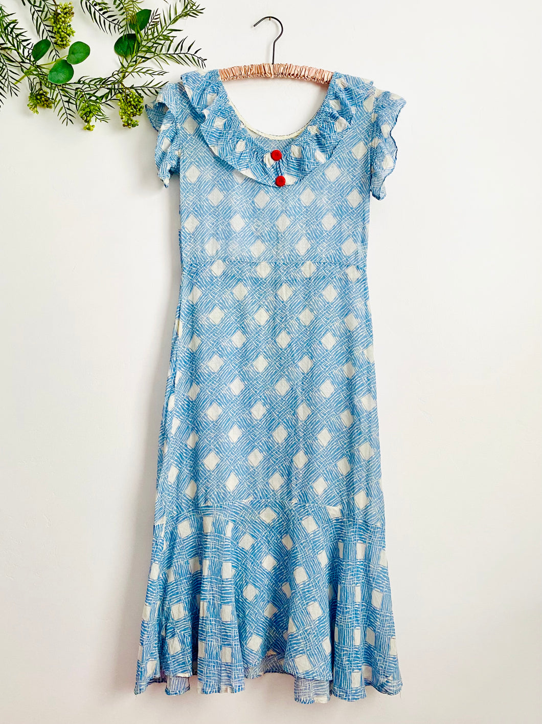 Vintage 1920s blue cotton voile dress