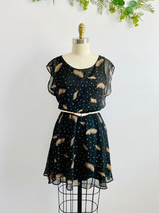 Black Polka Dots Novelty Feather Print Dress