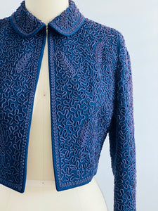 Vintage Blue 1940s Soutache Embroidered Jacket