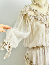 Load image into Gallery viewer, Vintage tulle lace ruffled victorian style blouse skirt two piece set
