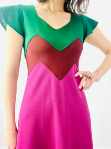 Vintage 1970s CECI color-block gown