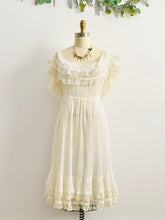 Load image into Gallery viewer, 1970s white cotton gauze tulle lace ruffled dress
