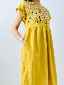 Vintage yellow embroidered dress