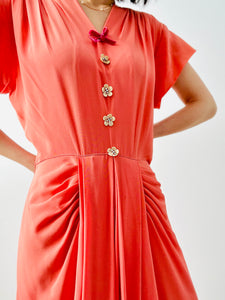 Vintage 1940s coral rayon dress