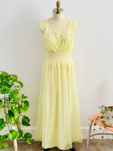 Load image into Gallery viewer, 1960s Yellow sheer lingerie gown with embroidered flowers on mannequin

