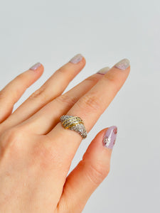 Vintage 14k Gold Pavé Diamond Croissant Ring
