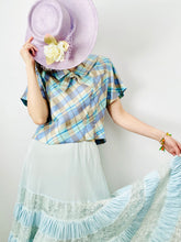 Load image into Gallery viewer, Vintage 1950s pastel blue plaid top w ribbon bow
