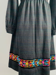 Vintage 1970s embroidered pastel polka dots babydoll dress
