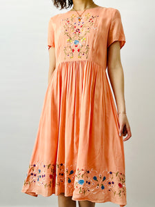 1950s style orange embroidered dress