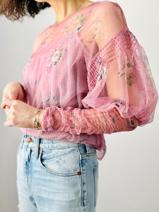Dreamy pink tulle floral blouse