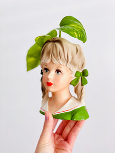 Vintage 1960s lady figurine head porcelain vase ponytail girl