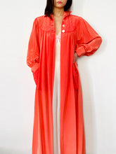 Load image into Gallery viewer, Vintage 1940s coral color rayon dressing robe quilted pockets
