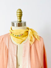 Load image into Gallery viewer, Vintage yellow silk scarf with ribbonwork
