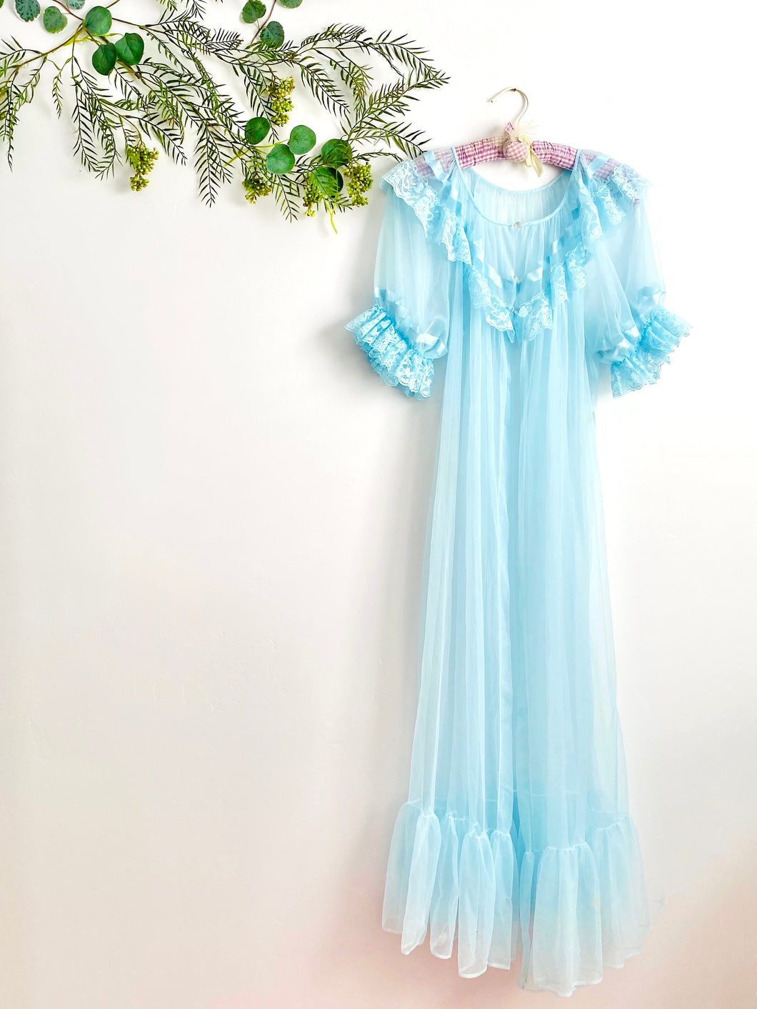 Vintage 1960s pastel blue peignoir lace lingerie