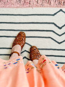 Vintage brown embroidered leather sandals