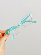 Load image into Gallery viewer, vintage 1950s turquoise blue cat eye glasses w rhinestones and stars
