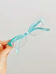 vintage 1950s turquoise blue cat eye glasses w rhinestones and stars