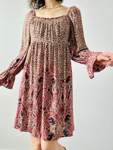 Pink floral paisley mini dress