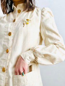 Vintage 1970s white linen jacket s balloon sleeves