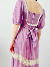 Load image into Gallery viewer, Vintage 1970s lilac color lace prairie dress

