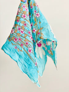 Vintage pastel blue floral hankie vintage bandana