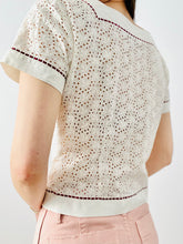 Load image into Gallery viewer, Vintage 1940s white eyelet top with ribbon bow
